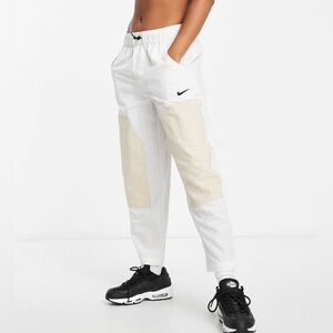 Nike Swoosh woven high waist paneled pants in cream Size XS